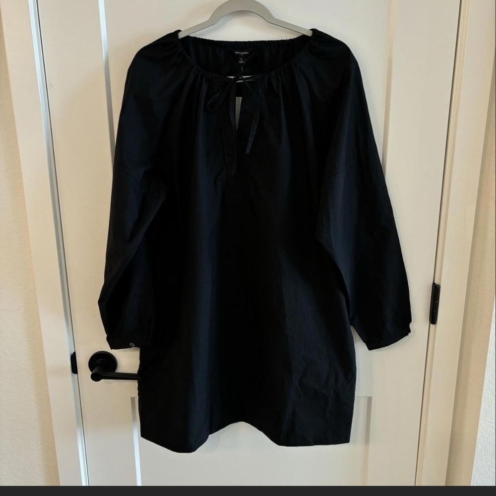 New❣️Tie-Neck Poplin Mini Dress (BLACK) - Picture 5 of 7